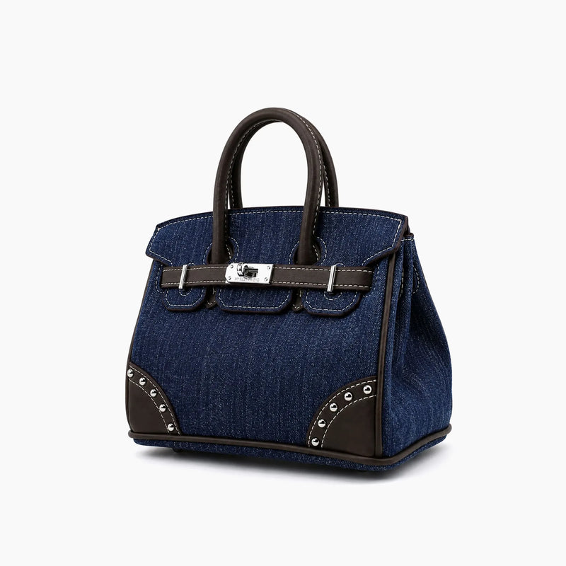Birkin d'Hermès Jean bleu marine en cuir marron foncé