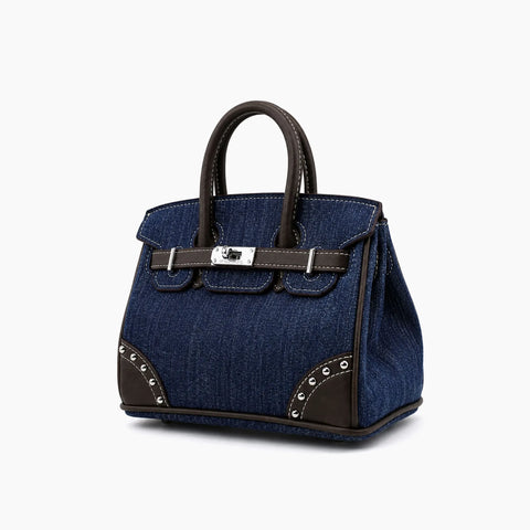 Birkin d'Hermès Jean bleu marine en cuir marron foncé