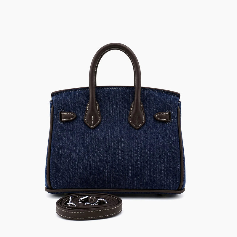 Birkin d'Hermès Jean bleu marine en cuir marron foncé