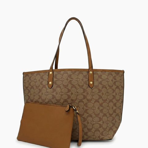 Sac Cabas City en toile: Marron & Beige -
