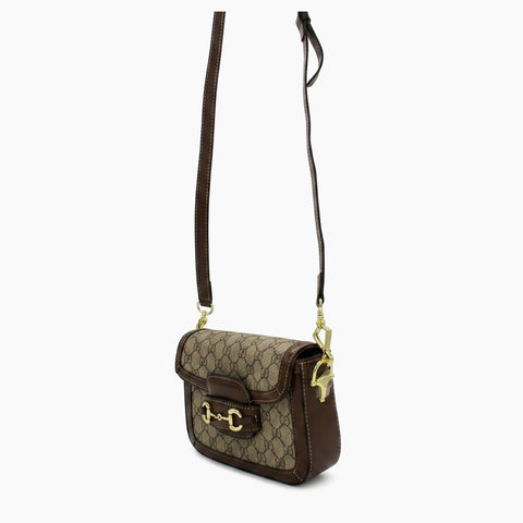 mini sac Horsebit 1955: Beige et ébène, cuir marron -