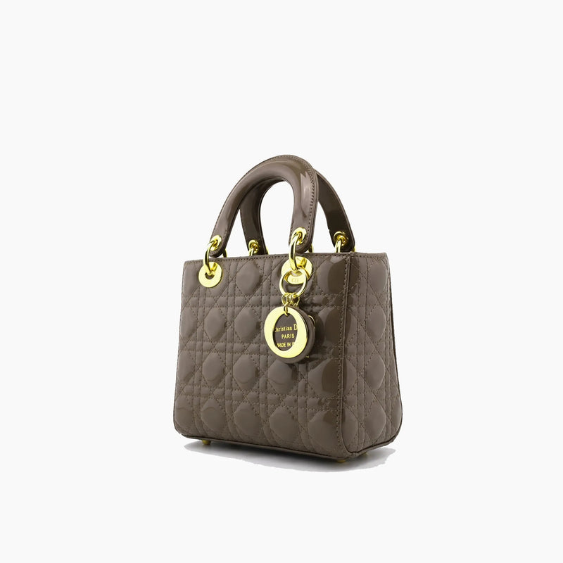 Lady Dior Gris Taupe Cuir Verni