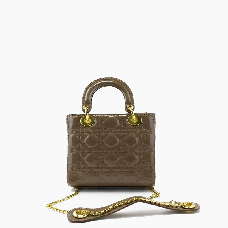 Lady Dior Gris Taupe Cuir Verni
