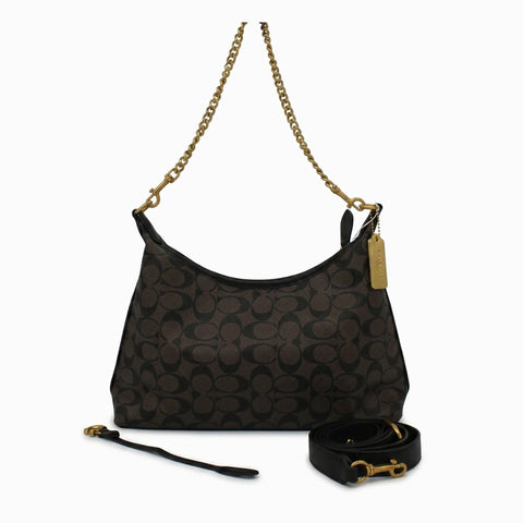 Sac Hobo Teri en Toile: Marron foncé & Noir-