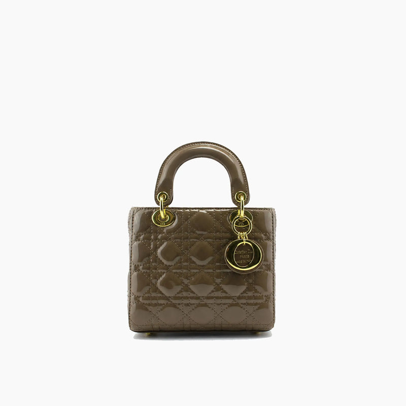 Lady Dior Gris Taupe Cuir Verni
