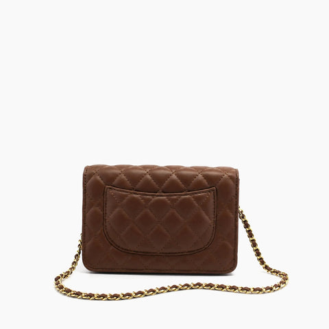 Chanel Wallet on Chain (WOC) Marron Chocolat (cuir) avec fermoir CC en strass