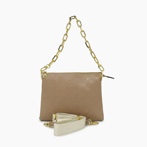 Toiletry Pouch On Chain: Beige taupe & doré -