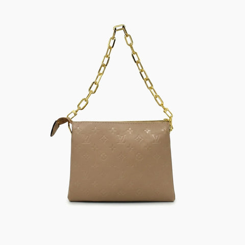 Toiletry Pouch On Chain: Beige taupe & doré -