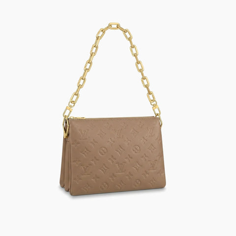 Toiletry Pouch On Chain: Beige taupe & doré -