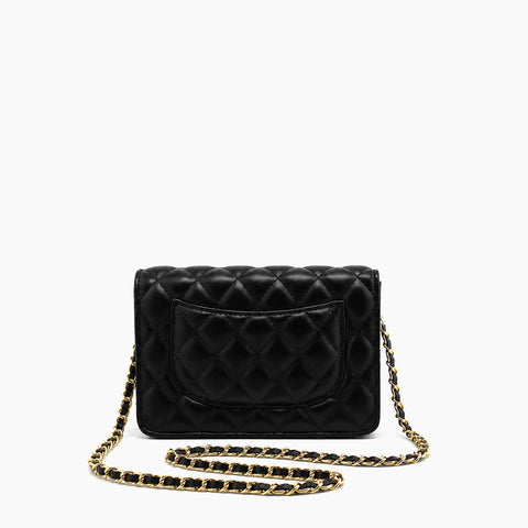 Chanel Wallet on Chain (WOC) Noir (cuir) au Fermoir CC en Strass