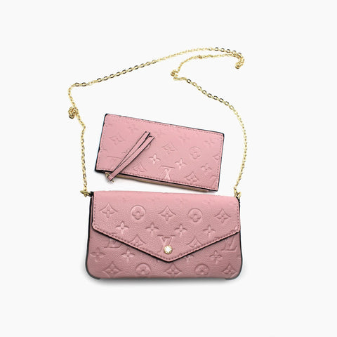 Louis Vuitton Félicie Rose Poudré (cuir) aux Bords Fins Noirs