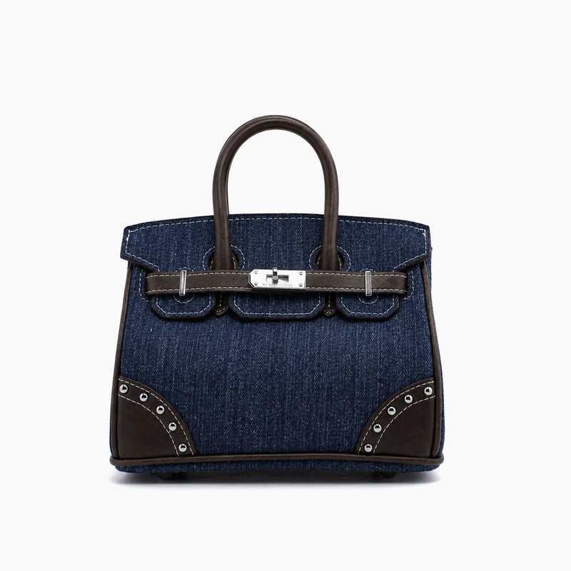 Birkin d'Hermès Jean bleu marine en cuir marron foncé