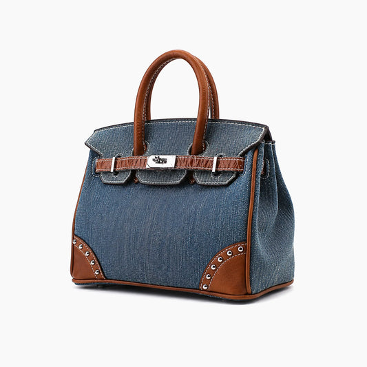 Birkin d'Hermès Jean bleu délavé et bordures marron camel