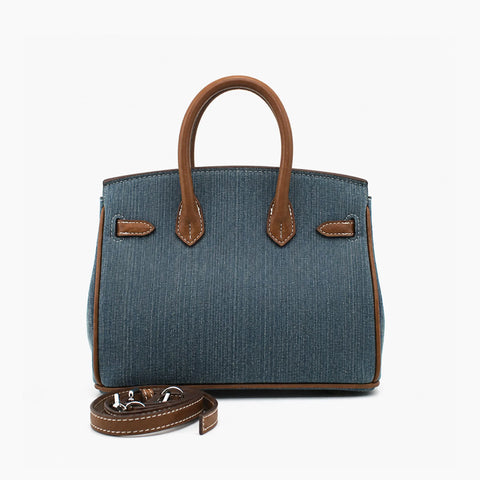 Birkin d'Hermès Jean bleu délavé et bordures marron camel