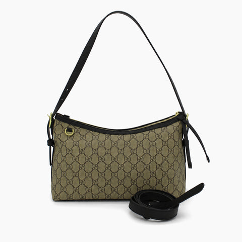 Gucci GG Emblem: Beige et ébène, cuir noir-