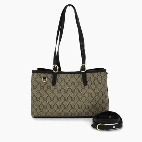 GG Emblem Small Tote Bag: Beige et ébène, cuir noir-