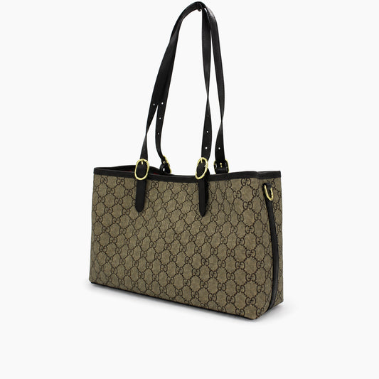 GG Emblem Small Tote Bag: Beige et ébène, noir