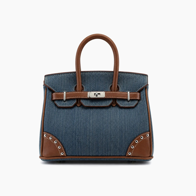 Birkin d'Hermès Jean bleu délavé et bordures marron camel