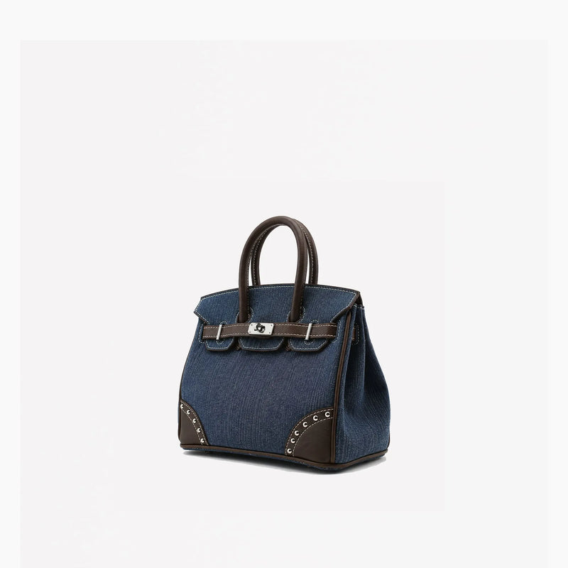 Birkin d'Hermès Jean bleu marine en cuir marron foncé