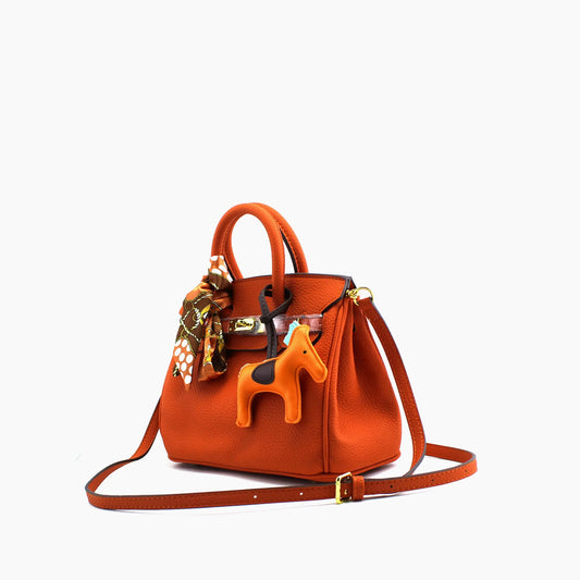 Birkin d'Hermès Cuir orange et accessoires marron et orange/mini sac