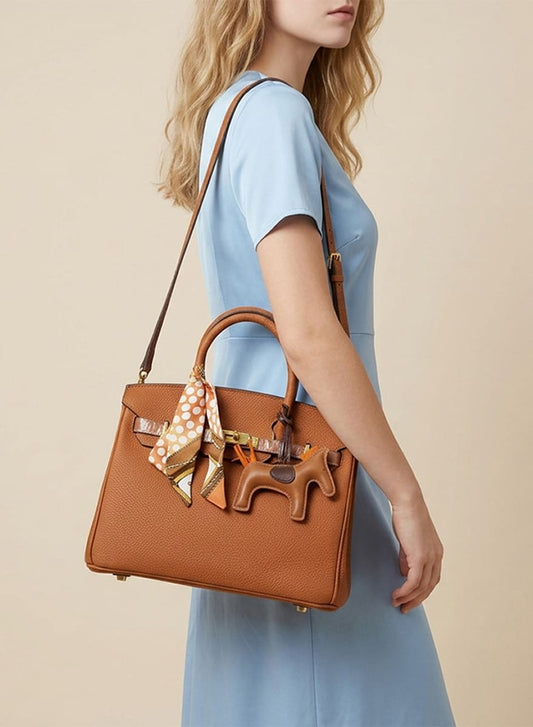 Birkin d'Hermès Cuir marron camel et accessoires marron et orange/mini sac