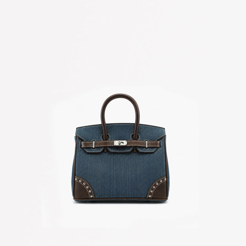 Birkin d'Hermès Jean bleu marine en cuir marron foncé
