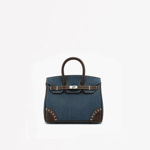 Birkin d'Hermès Jean bleu marine en cuir marron foncé