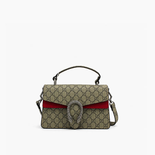 Gucci Dionysus: Toile beige et marron, daim rouge et boucle argentée