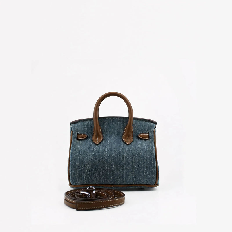Birkin d'Hermès Jean bleu délavé et bordures marron camel