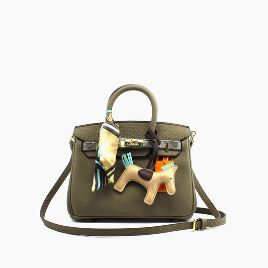 Birkin d'Hermès Cuir kaki clair et accessoires beige et bleu./mini sac