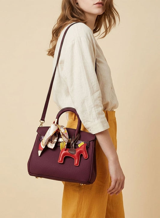 Birkin d'Hermès Cuir bordeaux foncé et accessoires rouge et blanc/mini sac