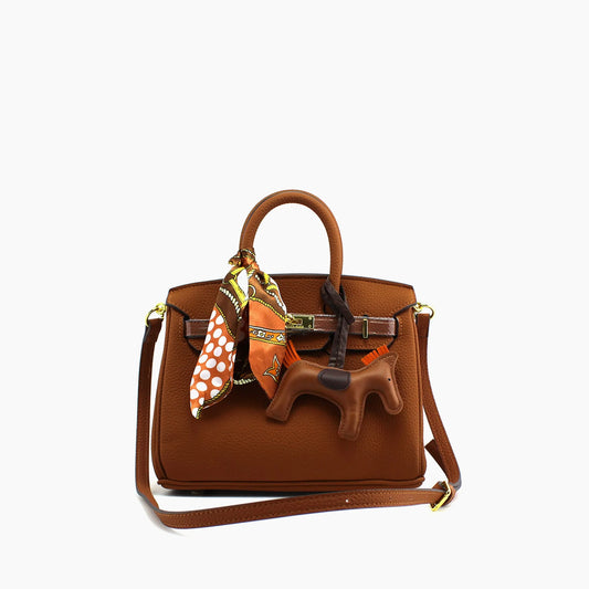 Birkin d'Hermès Cuir marron camel et accessoires marron et orange/mini sac