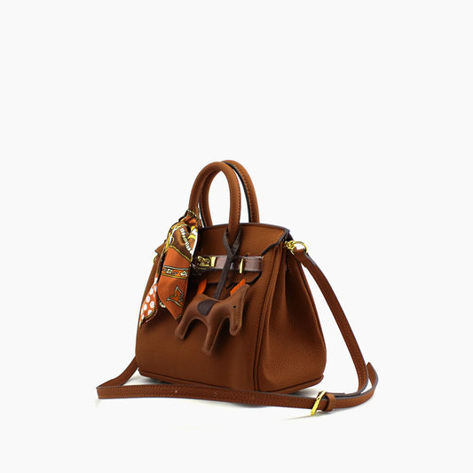 Birkin d'Hermès Cuir marron camel et accessoires marron et orange/mini sac