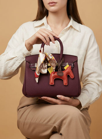 Birkin d'Hermès Cuir bordeaux foncé et accessoires rouge et blanc/mini sac