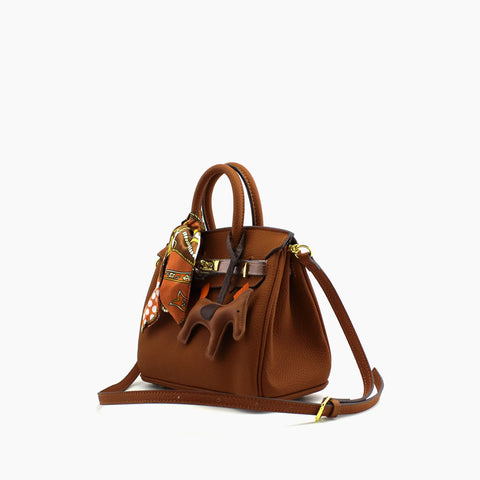 Birkin d'Hermès Cuir marron camel et accessoires marron et orange/mini sac