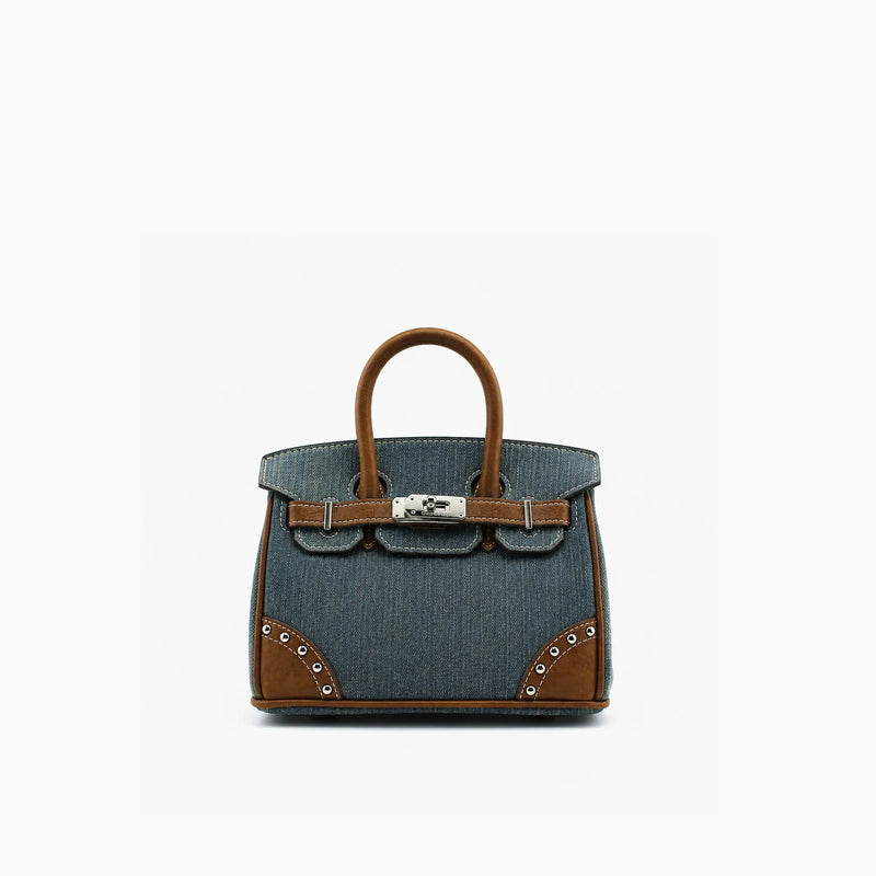 Birkin d'Hermès Jean bleu délavé et bordures marron camel