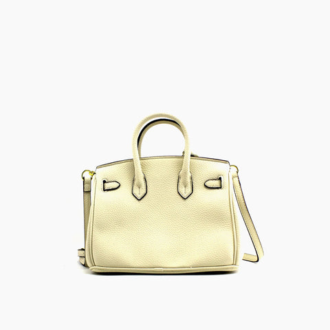 Birkin d'Hermès Cuir blanc crème et accessoires noir, blanc et bleu./mini sac