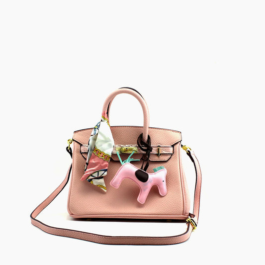 Birkin d'Hermès Cuir rose pastel et accessoires rose, blanc et bleu ciel/mini sac