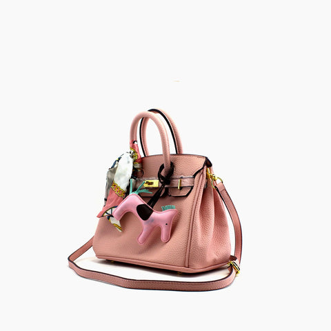 Birkin d'Hermès Cuir rose pastel et accessoires rose, blanc et bleu ciel/mini sac