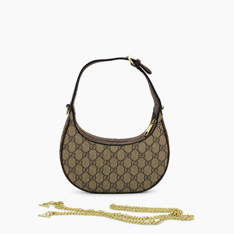 Demi-lune Gucci Ophidia: Beige et ébène, cuir marron foncé-