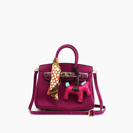Birkin d'Hermès Cuir rose fuchsia et accessoires marron, orange et bleu ciel/mini sac