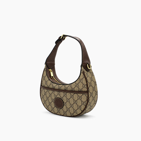Demi-lune Gucci Ophidia: Beige et ébène, cuir marron foncé-