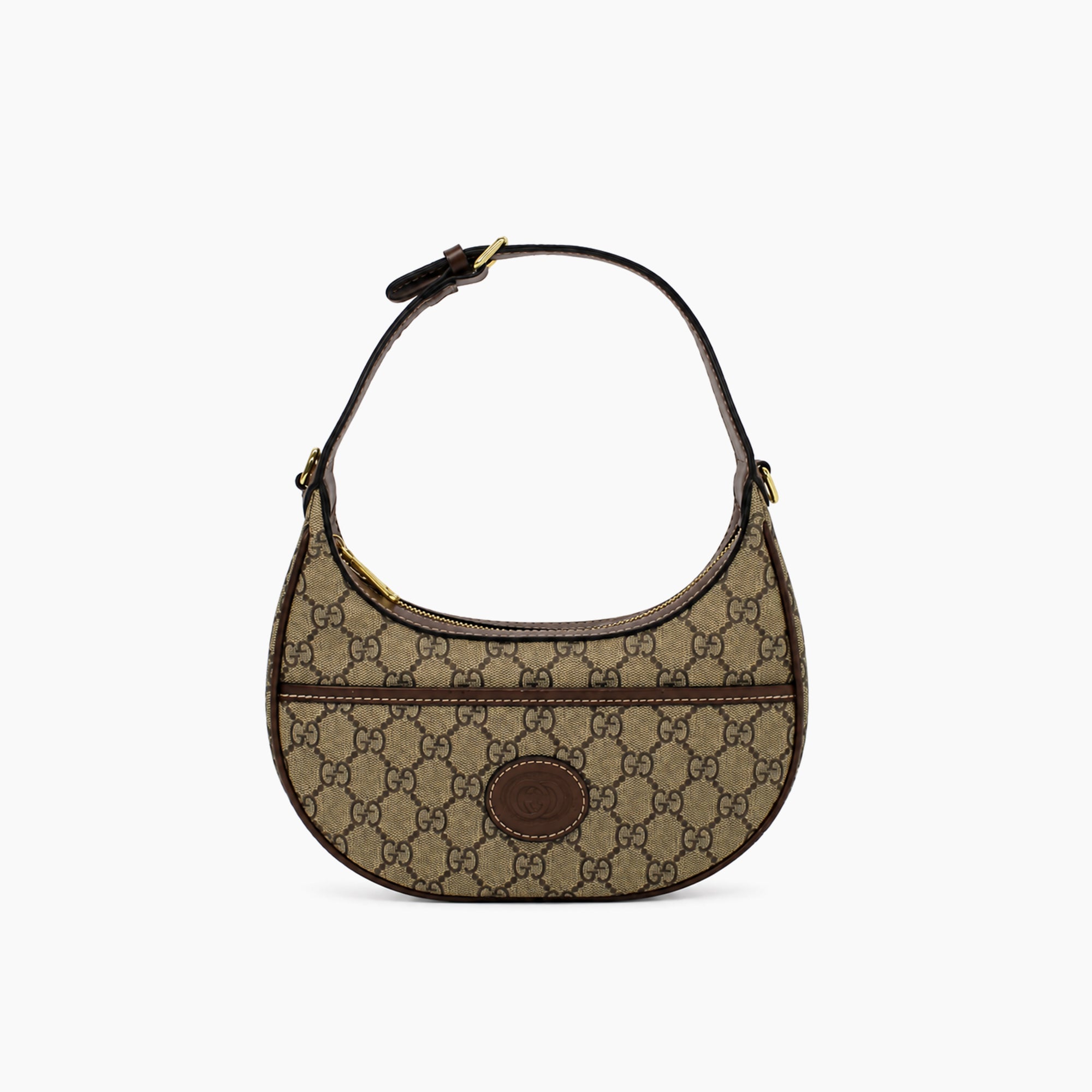 Demi-lune Gucci Ophidia: Beige et ébène, cuir marron foncé-