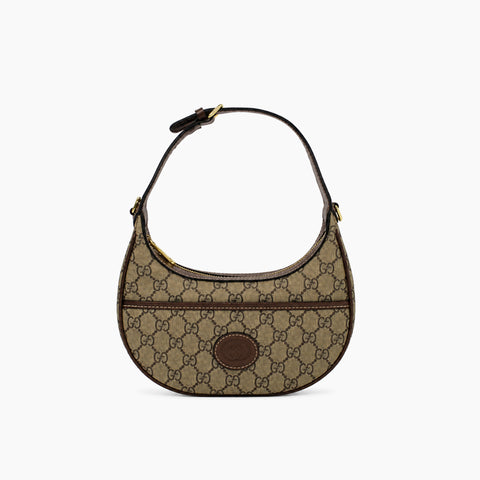Demi-lune Gucci Ophidia: Beige et ébène, cuir marron foncé-