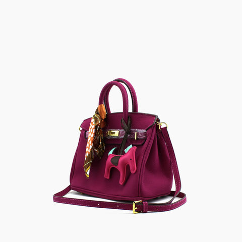Birkin d'Hermès Cuir rose fuchsia et accessoires marron, orange et bleu ciel/mini sac
