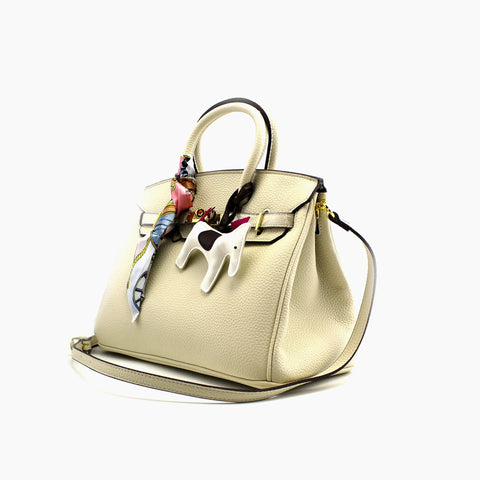 Birkin d'Hermès Cuir blanc crème et accessoires multicolores et blanc.