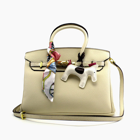 Birkin d'Hermès Cuir blanc crème et accessoires multicolores et blanc.