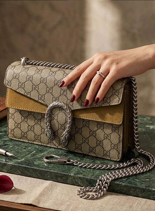 Gucci Dionysus: beige/ébène et daim jaune moutarde