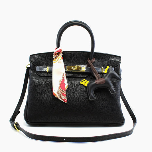 Birkin d'Hermès Cuir noir et accessoires noir et blanc