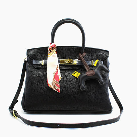 Birkin d'Hermès Cuir noir et accessoires noir et blanc